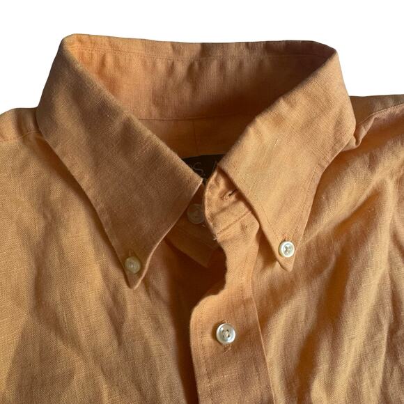 Jos. A. Bank Linen Shirt Men's S Orange Short Sleeve Button Down Traveler's - Picture 2 of 7